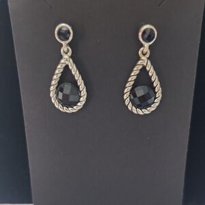 Elegant Silver and Black Drop Earrings
